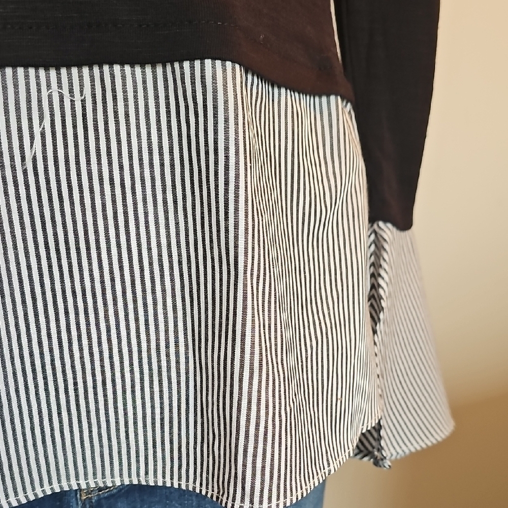 White House Black Market Black Top with Striped Hem - Picture 3 of 9